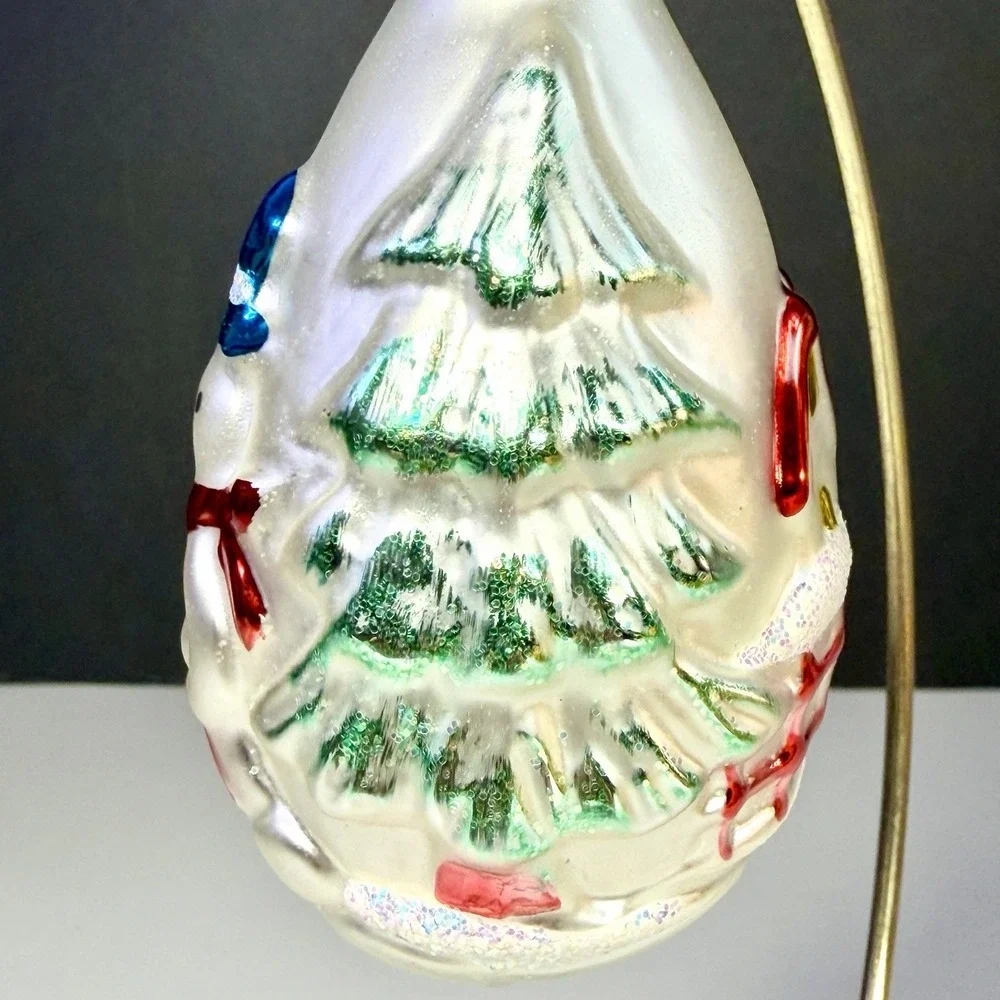 VTG Columbia Forest Pattern Mercury Glass Snowman Christmas Teardrop Ornament 4